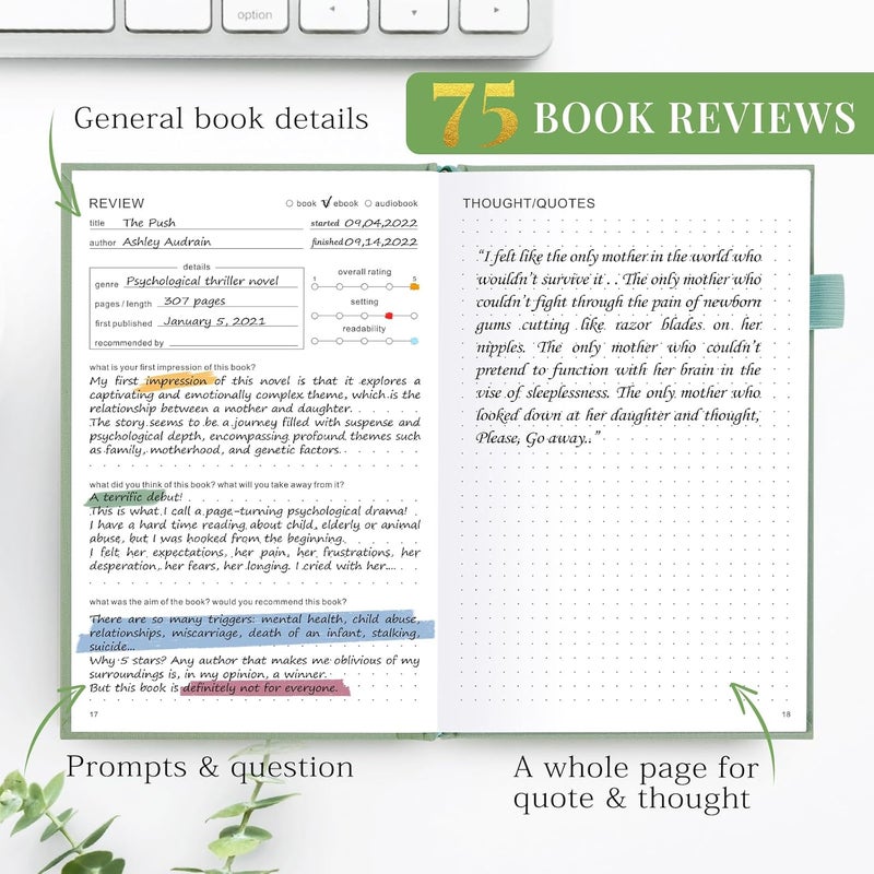 JUBTIC Reading Journal - Log and Track Reading Progress - Gift for Book Lovers - 75 Books, A5 Size (Pastel Green) - Image 3